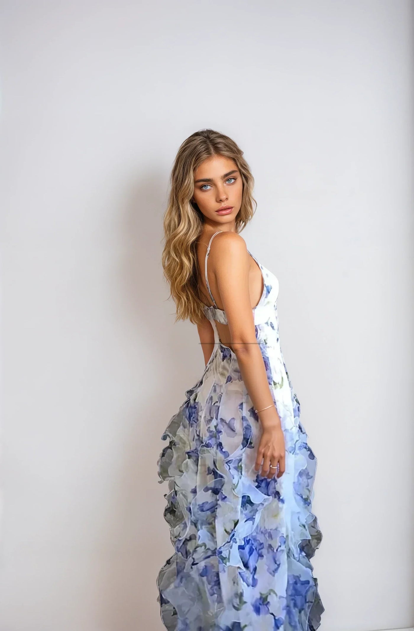 Floral Maxi Dress - Sleeveless - Slit - Ruffle Dress - Chiffon Dress-Grace Aura