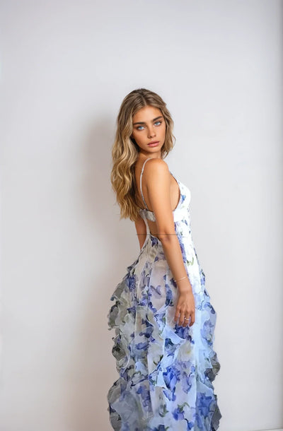 Floral Maxi Dress - Sleeveless - Slit - Ruffle Dress - Chiffon Dress-Grace Aura