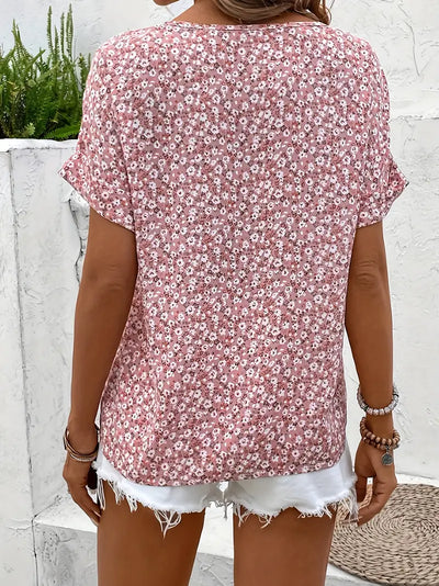Floral Top - Short Sleeve - Button-Up - Summer Top - Ladies Floral Blouse-Grace Aura