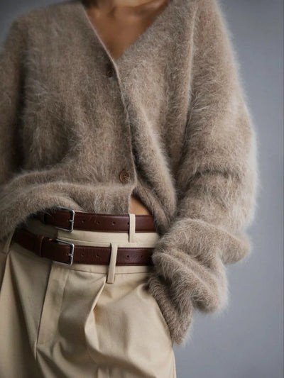 Fluffy Cardigan - Women's Oversized Button-Up Knitted Cardigan -Grace Aura
