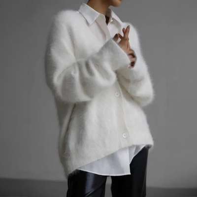Fluffy Cardigan - Women's Oversized Button-Up Knitted Cardigan -Grace Aura