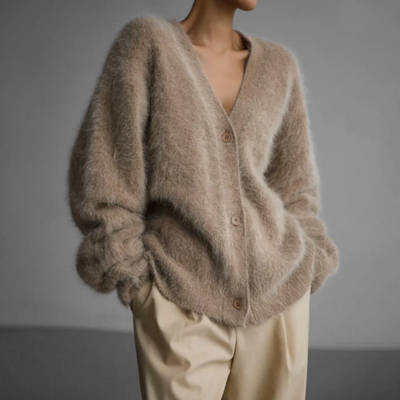 Fluffy Cardigan - Women's Oversized Button-Up Knitted Cardigan -Grace Aura