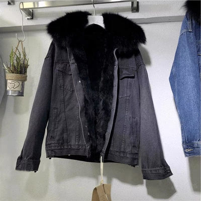 Fur Lined Denim Jacket | Warm | Faux Fur | Winter Jean Jacket | Women's Denim Jacket-Grace Aura