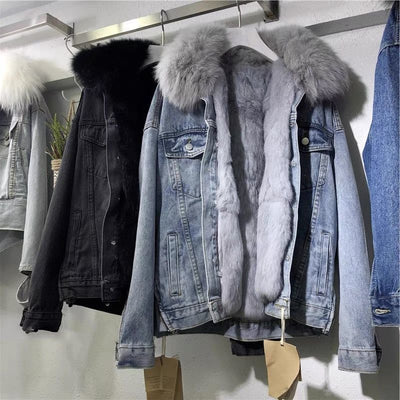 Fur Lined Denim Jacket | Warm | Faux Fur | Winter Jean Jacket | Women's Denim Jacket-Grace Aura
