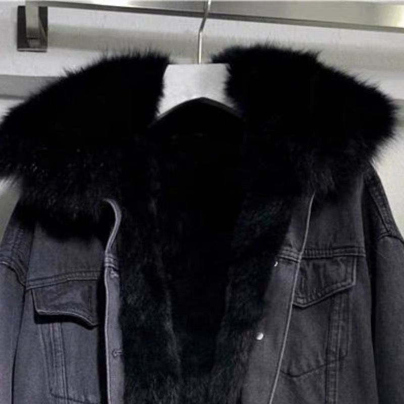 Fur Lined Denim Jacket | Warm | Faux Fur | Winter Jean Jacket | Women's Denim Jacket-Grace Aura