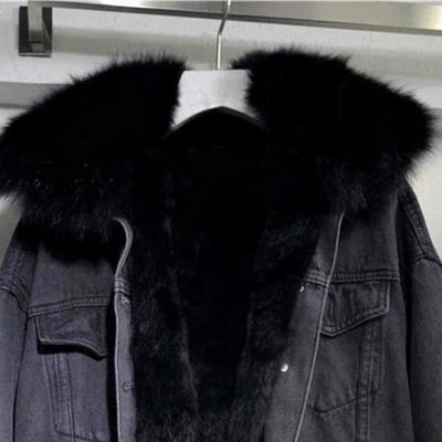 Fur Lined Denim Jacket | Warm | Faux Fur | Winter Jean Jacket | Women's Denim Jacket-Grace Aura