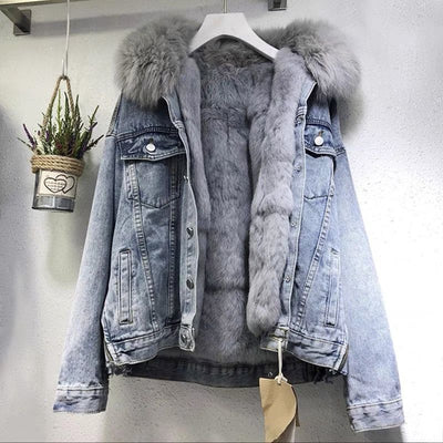 Fur Lined Denim Jacket | Warm | Faux Fur | Winter Jean Jacket | Women's Denim Jacket-Grace Aura