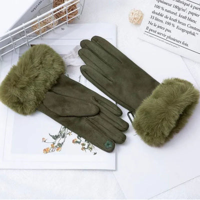 Fur Lined Gloves - Women's Warm Faux Fur Velvet Winter Gloves-Grace Aura