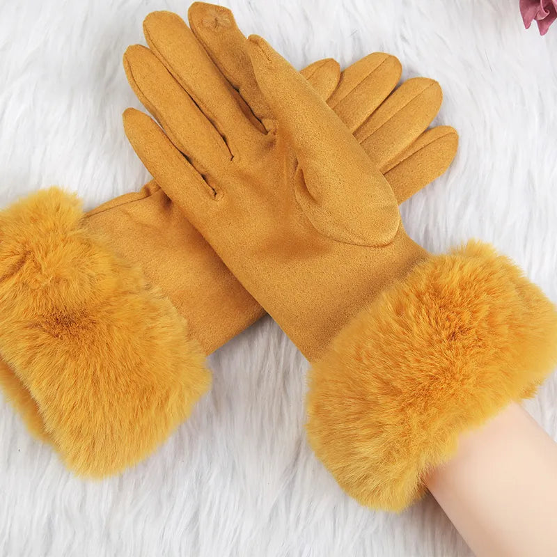 Fur Lined Gloves - Women's Warm Faux Fur Velvet Winter Gloves-Grace Aura