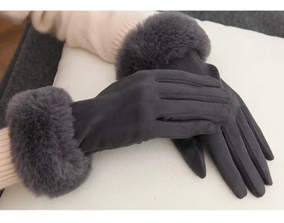 Fur Lined Gloves - Women's Warm Faux Fur Velvet Winter Gloves-Grace Aura