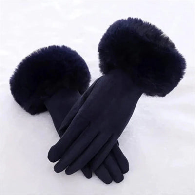 Fur Lined Gloves - Women's Warm Faux Fur Velvet Winter Gloves-Grace Aura