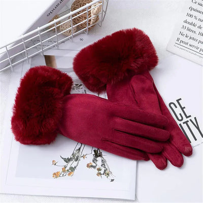 Fur Lined Gloves - Women's Warm Faux Fur Velvet Winter Gloves-Grace Aura