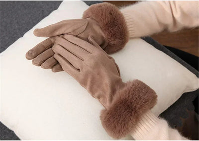 Fur Lined Gloves - Women's Warm Faux Fur Velvet Winter Gloves-Grace Aura
