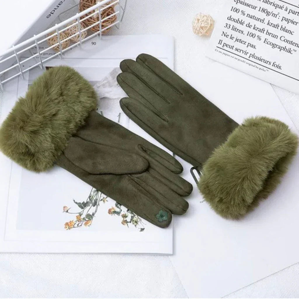 Fur Lined Gloves - Women's Warm Faux Fur Velvet Winter Gloves-Grace Aura