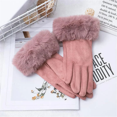 Fur Lined Gloves - Women's Warm Faux Fur Velvet Winter Gloves-Grace Aura