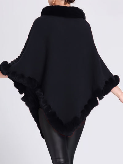 Fur Poncho - Stylish - Faux Fur - Knitted Poncho - Women's Clothing-Grace Aura