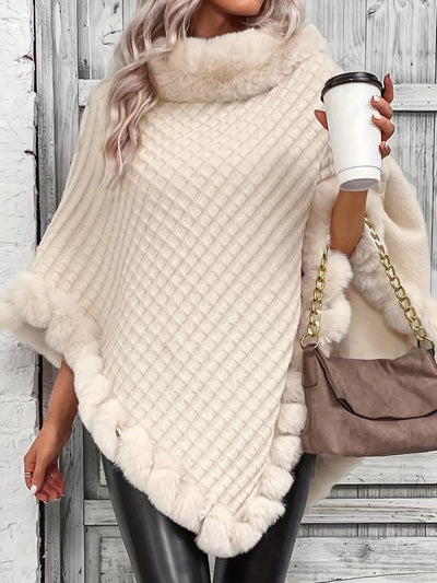 Fur Poncho - Stylish - Faux Fur - Knitted Poncho - Women's Clothing-Grace Aura
