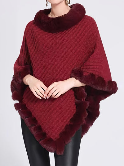 Fur Poncho - Stylish - Faux Fur - Knitted Poncho - Women's Clothing-Grace Aura