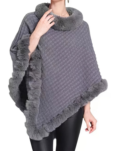 Fur Poncho - Stylish - Faux Fur - Knitted Poncho - Women's Clothing-Grace Aura