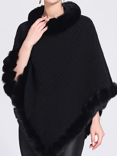 Fur Poncho - Stylish - Faux Fur - Knitted Poncho - Women's Clothing-Grace Aura