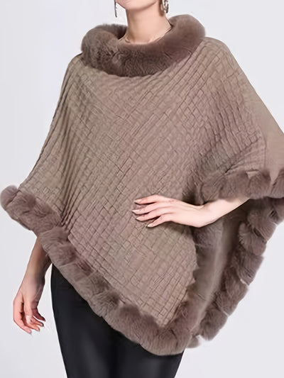 Fur Poncho - Stylish - Faux Fur - Knitted Poncho - Women's Clothing-Grace Aura