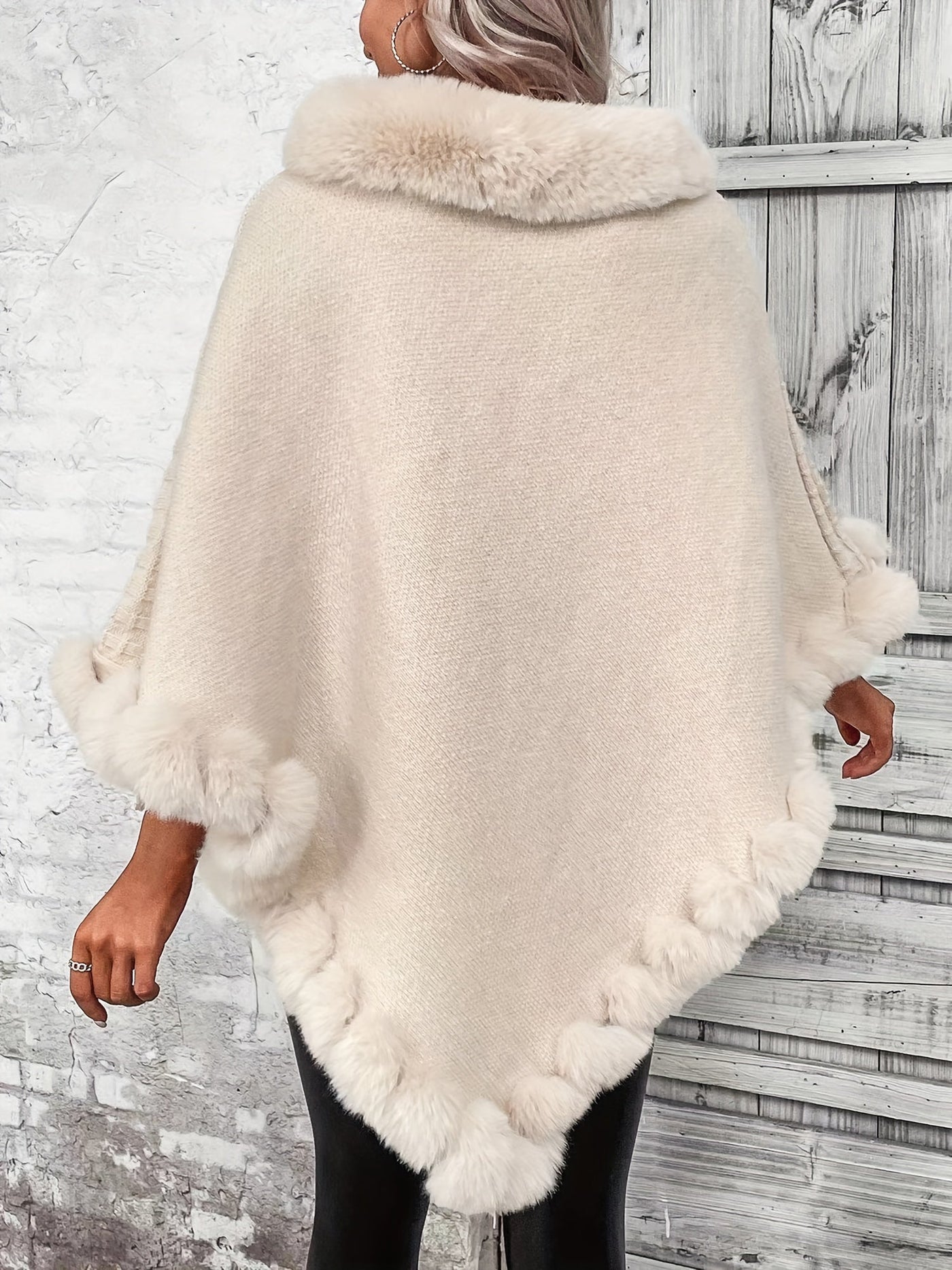 Fur Poncho - Stylish - Faux Fur - Knitted Poncho - Women's Clothing-Grace Aura