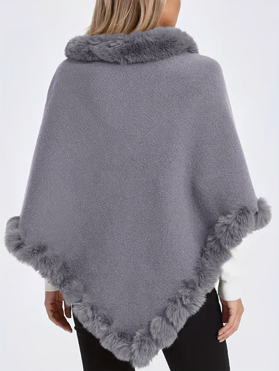 Fur Poncho - Stylish - Faux Fur - Knitted Poncho - Women's Clothing-Grace Aura