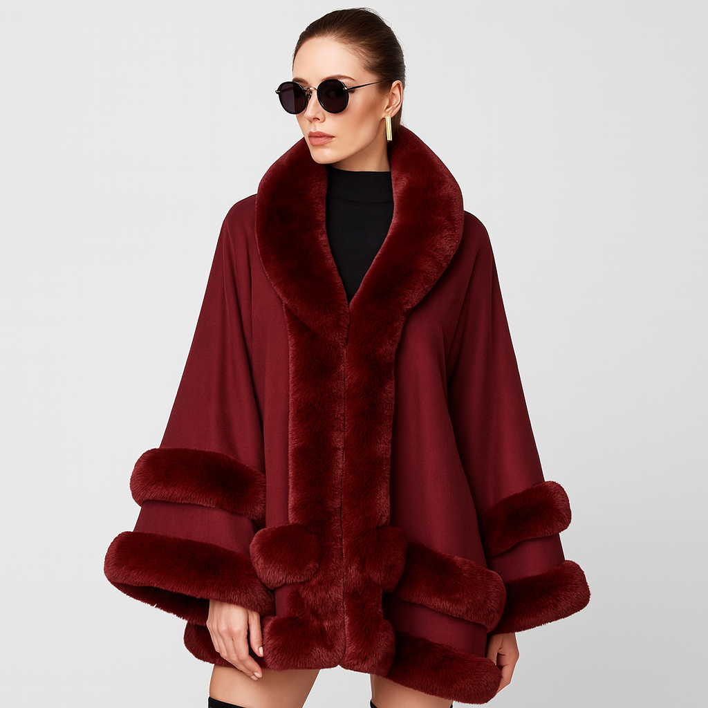 Fur Trimmed Poncho | Faux Fur | Poncho | Fur Shawl | Women's Cape-Grace Aura