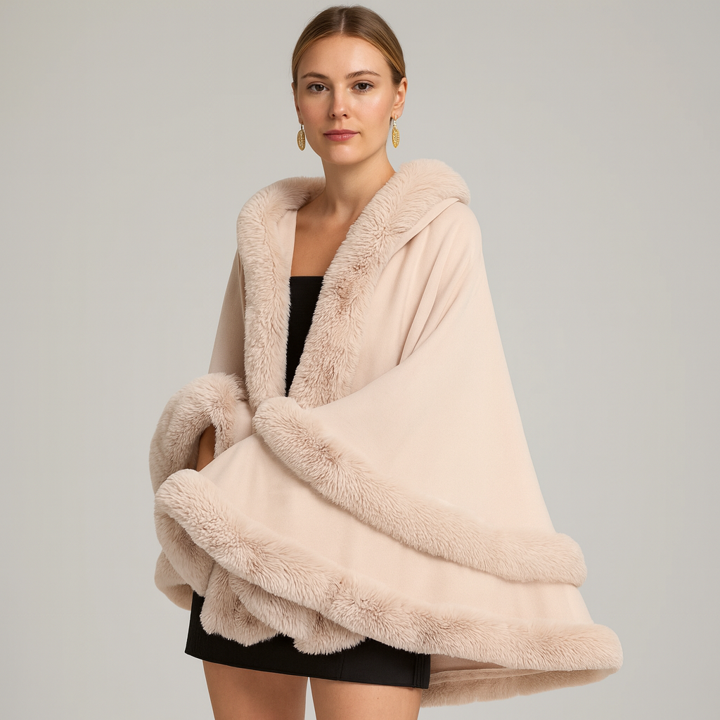 Fur Trimmed Poncho | Faux Fur | Poncho | Fur Shawl | Women's Cape-Grace Aura