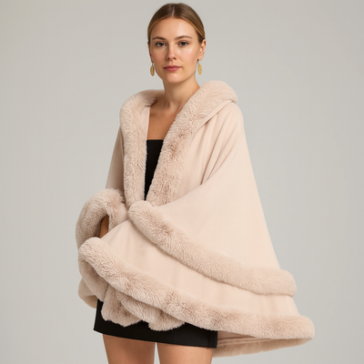 Fur Trimmed Poncho | Faux Fur | Poncho | Fur Shawl | Women's Cape-Grace Aura