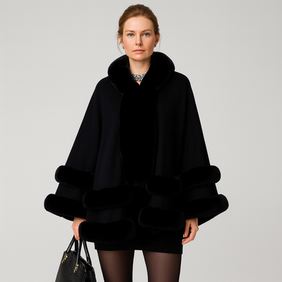 Fur Trimmed Poncho | Faux Fur | Poncho | Fur Shawl | Women's Cape-Grace Aura