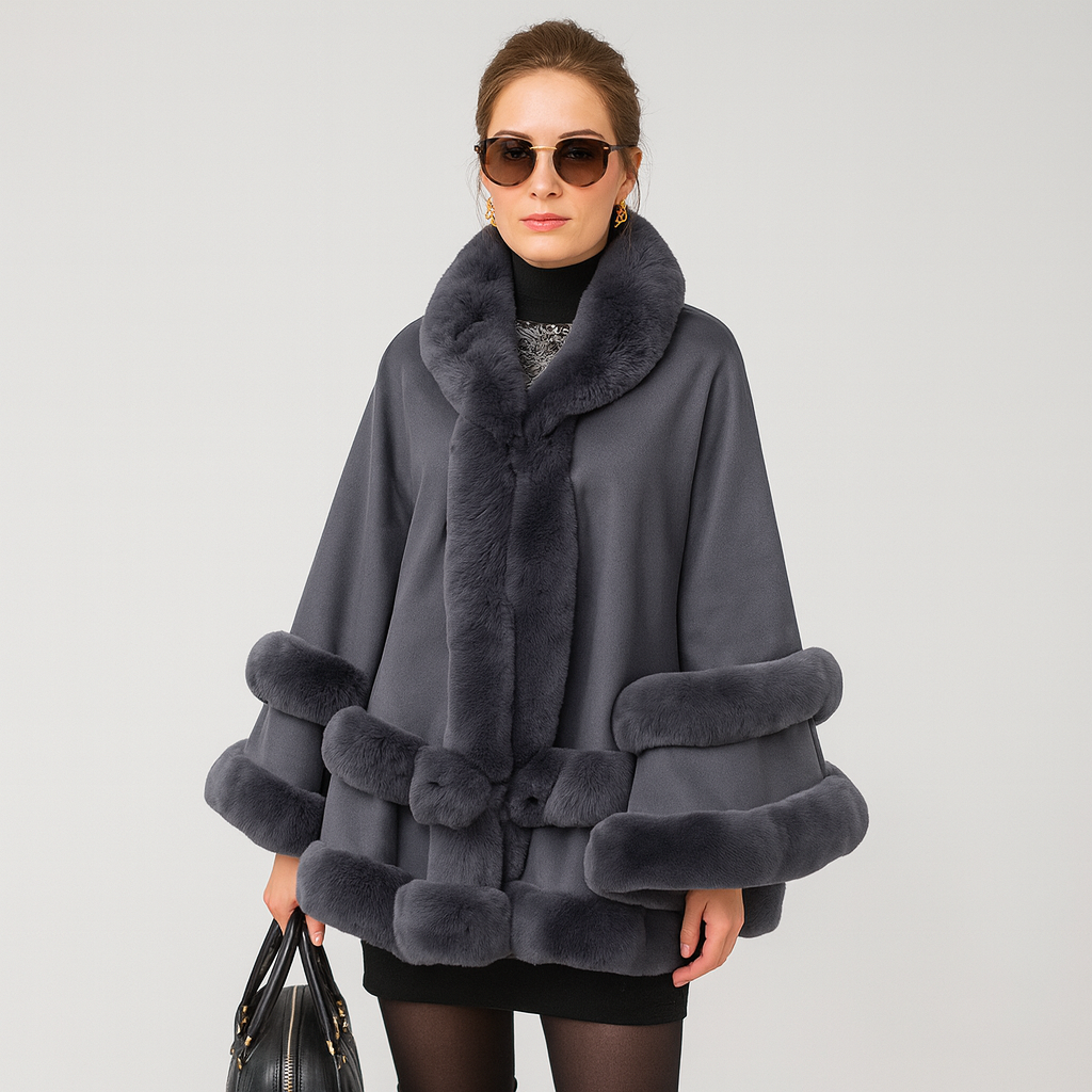 Fur Trimmed Poncho | Faux Fur | Poncho | Fur Shawl | Women's Cape-Grace Aura