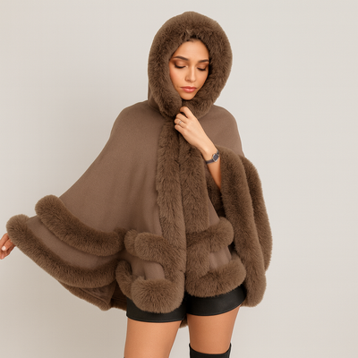 Fur Trimmed Poncho | Faux Fur | Poncho | Fur Shawl | Women's Cape-Grace Aura