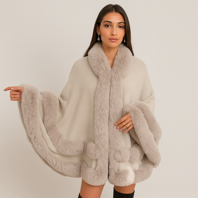 Fur Trimmed Poncho | Faux Fur | Poncho | Fur Shawl | Women's Cape-Grace Aura