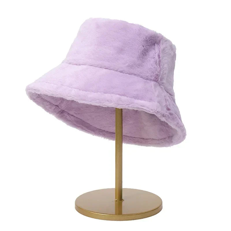 Fuzzy Bucket Hat - Women's Fluffy Fur Bucket Hat for Winter-Grace Aura