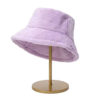 Fuzzy Bucket Hat - Women's Fluffy Fur Bucket Hat for Winter-Grace Aura