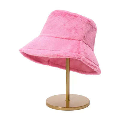 Fuzzy Bucket Hat - Women's Fluffy Fur Bucket Hat for Winter-Grace Aura