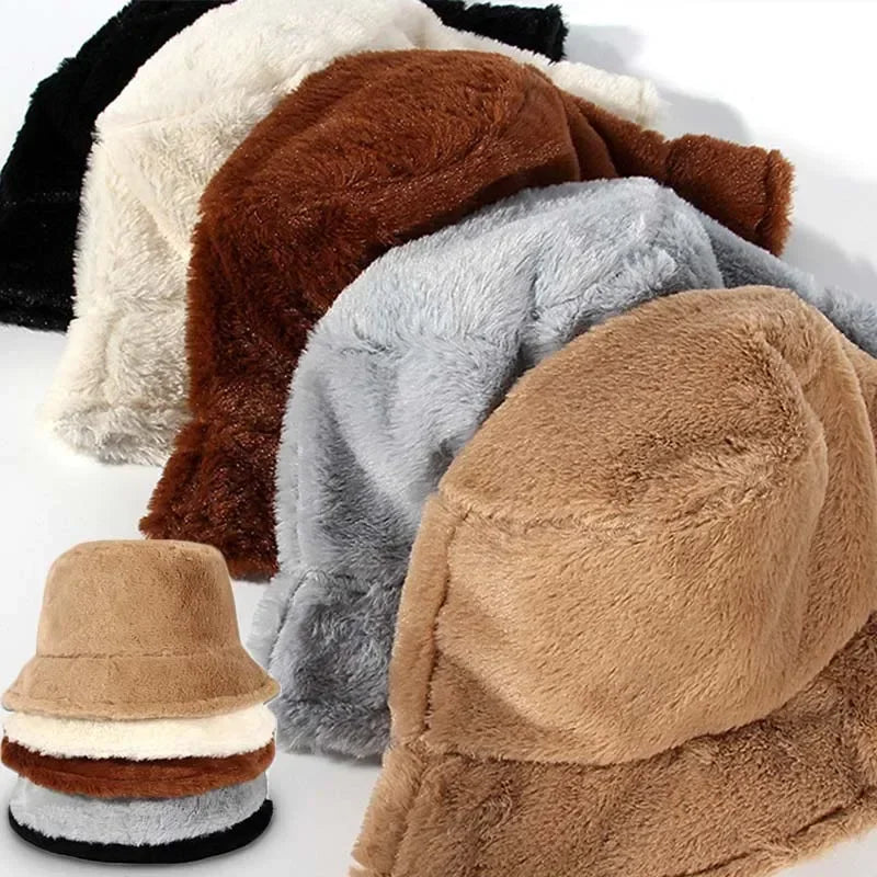 Fuzzy Bucket Hat - Women's Fluffy Fur Bucket Hat for Winter-Grace Aura