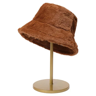 Fuzzy Bucket Hat - Women's Fluffy Fur Bucket Hat for Winter-Grace Aura