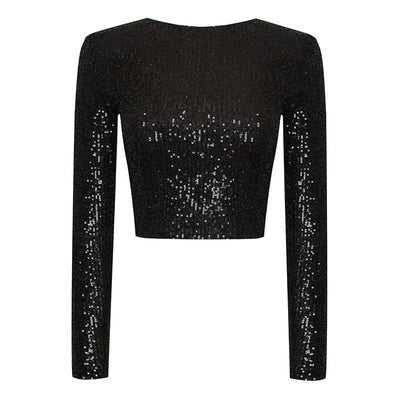 Glittery Top - Cropped - Long Sleeve - Sequin Top - Party Top-Grace Aura