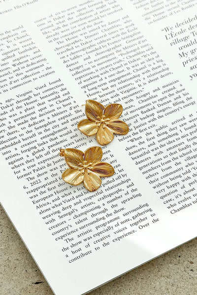 Gold Flower Earrings - Golden - Stud - Flower Earrings - Women's Earrings-Grace Aura