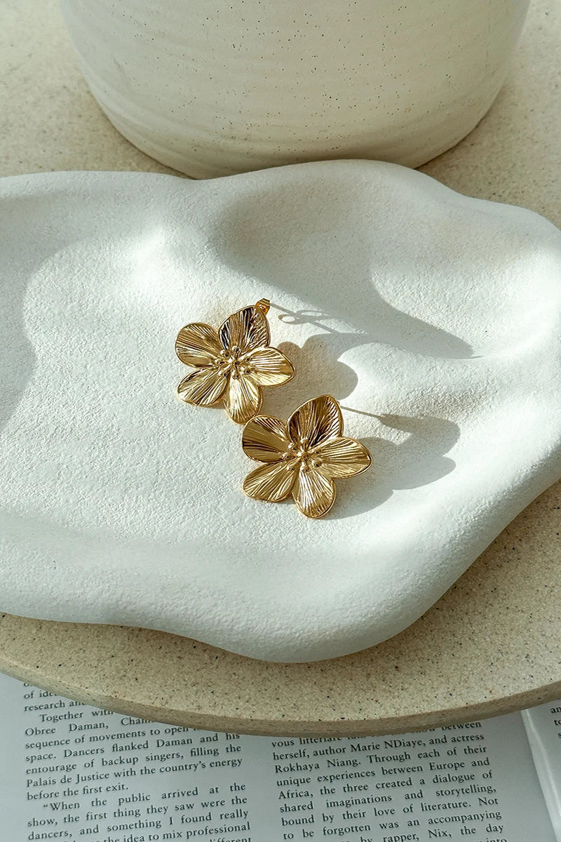 Gold Flower Earrings - Golden - Stud - Flower Earrings - Women's Earrings-Grace Aura