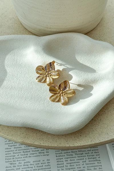 Gold Flower Earrings - Golden - Stud - Flower Earrings - Women's Earrings-Grace Aura