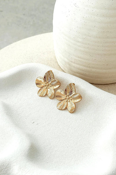 Gold Flower Earrings - Golden - Stud - Flower Earrings - Women's Earrings-Grace Aura