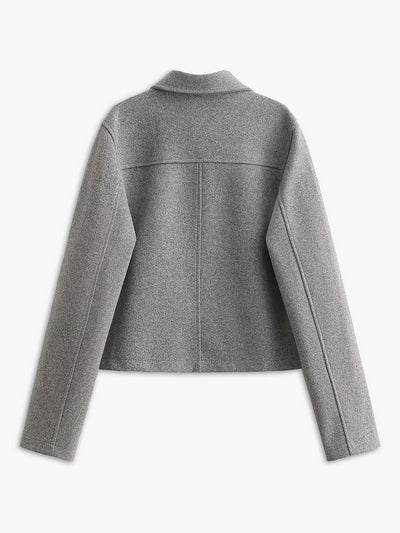 Grey Jacket - Short - Lapel - Woolen Jacket - Women's Jacket-Grace Aura