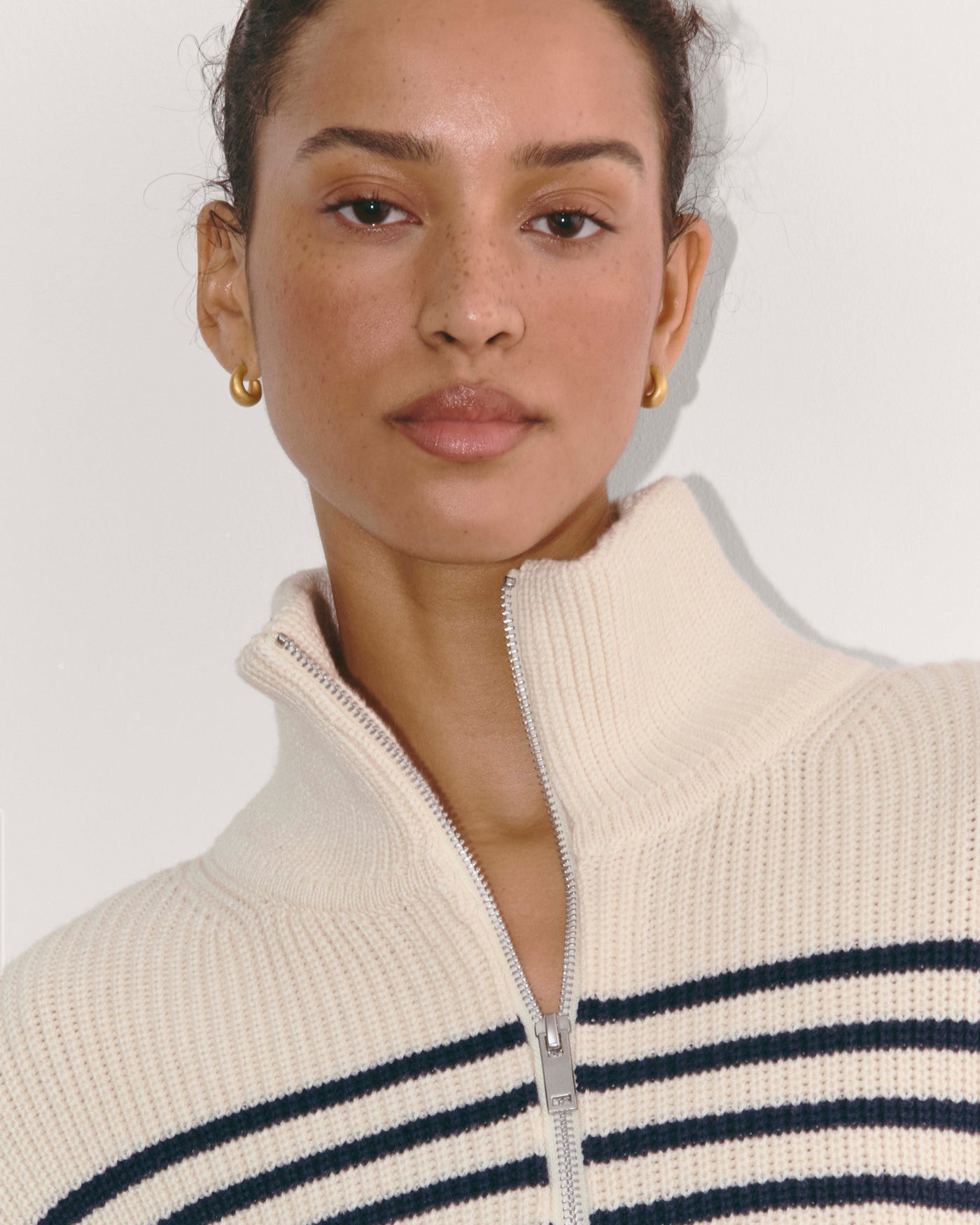Half-Zip Jumper | Striped | Black and White | Half-Zip Pullover | Women's Knitted Jumper-Grace Aura