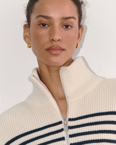 Half-Zip Jumper | Striped | Black and White | Half-Zip Pullover | Women's Knitted Jumper-Grace Aura