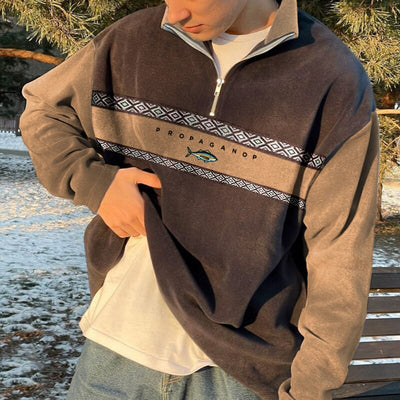 Half-Zip Pullover - Casual - Oversized - Sweatshirt - Men's Quarter-Zip Sweater-Grace Aura