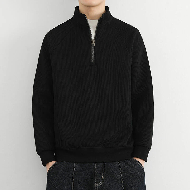 Half-Zip Sweater - Men's Casual Ribbed Quarter-Zip Pullover-Grace Aura