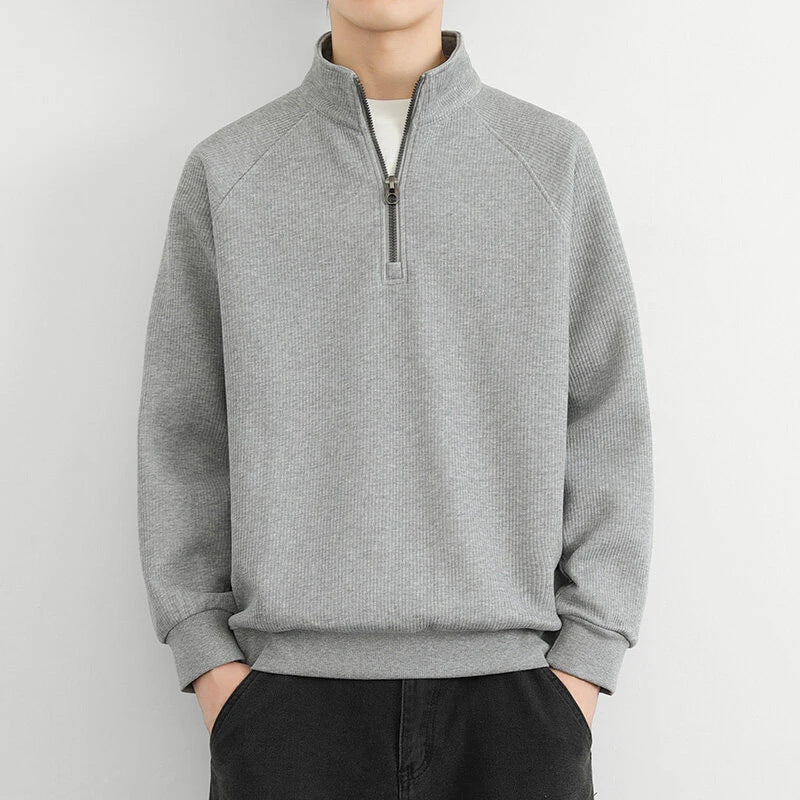 Half-Zip Sweater - Men's Casual Ribbed Quarter-Zip Pullover-Grace Aura